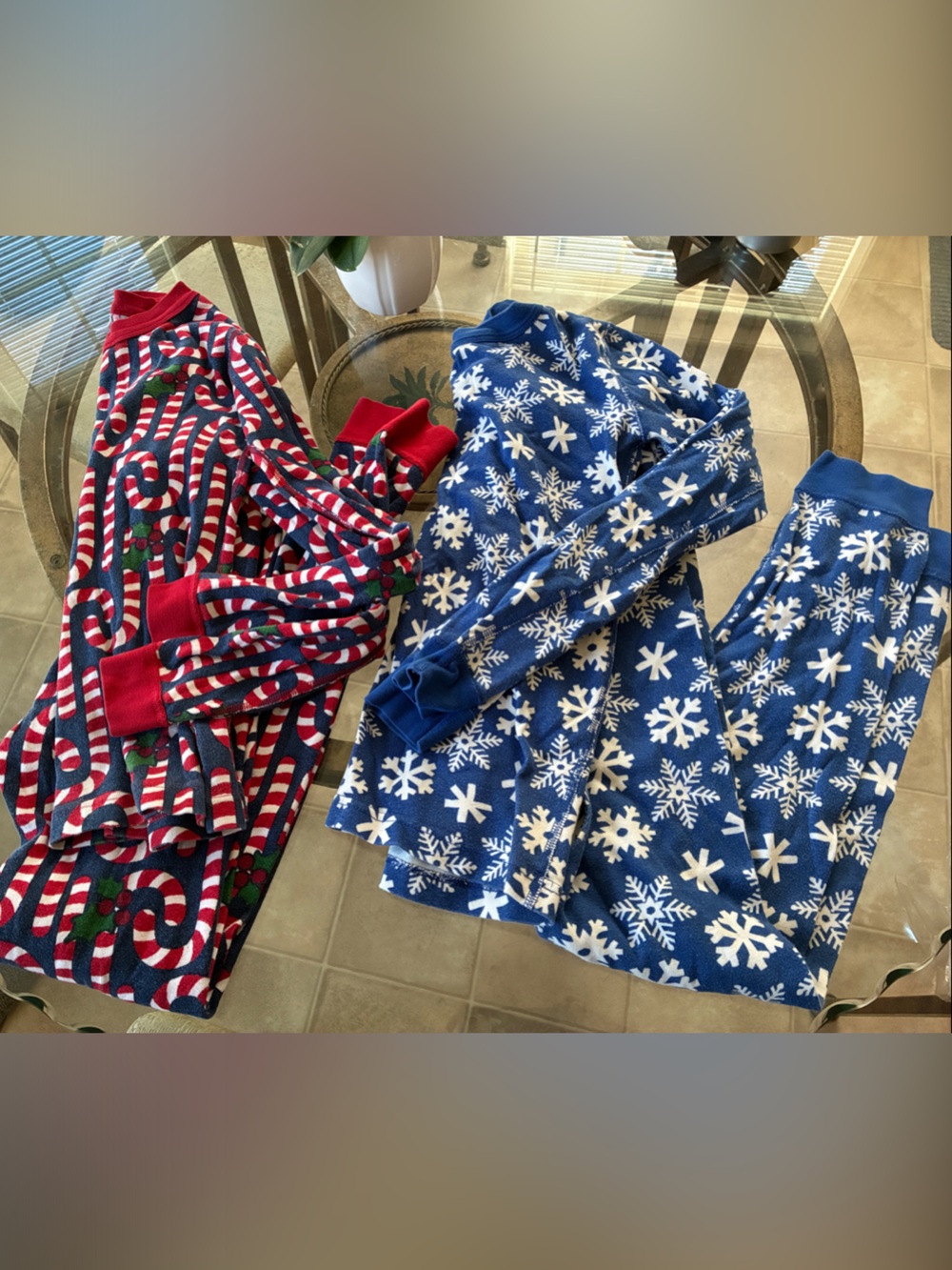 Hanna Andersson Blue Snowflake and Red Candycane Holiday Pajama Sets sz 12